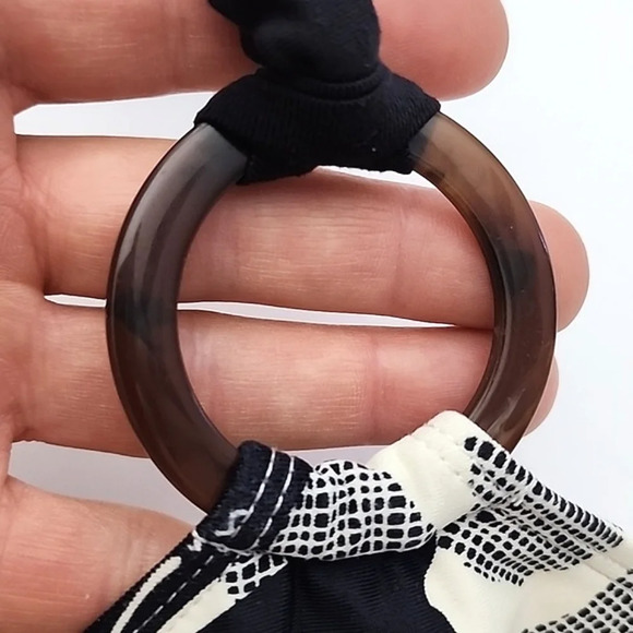 Skye 2 Piece Women Bikini Halter Tankini Swimsuit Black Cream Floral Print  Sz L - Picture 5 of 16